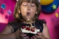 Kids birthday party. Princess and her strawberry cake. Carefree Royalty Free Stock Photo