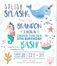 Kids under the sea birthday party invitation card Royalty Free Stock Photo