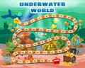 Kids Boardgame Underwater World. Pirate treasure chest in bottom ocean