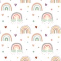 Kids boho pastel rainbow pattern with coluds, rain