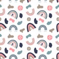 Kids boho rainbow pattern with abstract colorful archs. Baby bohemian background in warm colors. Vector seamless pattern
