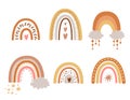 Kids boho rainbows set Doodle cute rainbows pastel color. Baby shower, birthday graphic elements