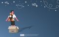 Kids on box with jet launcher vector illustration. Moon, stars and planet symbol. Children or boy exploring universe with his