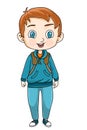 Kids boy cartoon go to school wearing blue suit