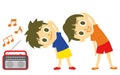 Kids, boy and girl, Japanese radio gymnastics, warming up, white back ground illustration