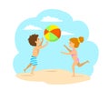 Kids, boy and girl playing ball on the beach Royalty Free Stock Photo