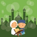 Kids boys and girls read holy quran qoran Islam in mosque Royalty Free Stock Photo