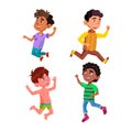 Kids Boys Jumping With Positive Emotion Set Vector