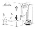 Kids boys room graphical sketch