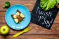 Kids breakfast owl shaped sandwich have i wish you joy Royalty Free Stock Photo