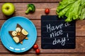 Kids breakfast owl shaped sandwich have a nice day Royalty Free Stock Photo