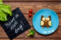 Kids breakfast owl shaped sandwich have a nice day Royalty Free Stock Photo