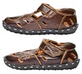 Kids brown leather sandals on white Royalty Free Stock Photo