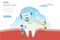 Kids brushing teeth. Boys and girl using fluoride brushing and cleaning teeth. Children dental and oral care concept. Vector