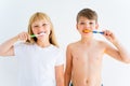 Kids brushing teeth