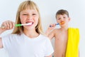 Kids brushing teeth