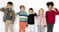 Kids brushing their teeth isolated on white background Royalty Free Stock Photo