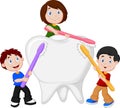 Kids brushing white tooth