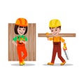 Kids builders characters vector illustration