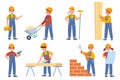 Kids builders. Young engineers in uniform and helmets, children professionals construction site, carpenter, and molar