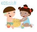 Kids Building a Sand Castle vector illustration of kids making sand castle on sea beach Royalty Free Stock Photo