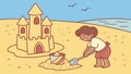 Kids building sandcastles on a tropical beach, joyful holiday. vector design Generative AI Royalty Free Stock Photo