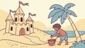 Kids Building Sandcastles on a Tropical Beach Scene, vector design Generative AI Royalty Free Stock Photo