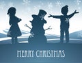 Kids Building Snowman Christmas Scene Royalty Free Stock Photo