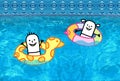 Kids with buoys in swimming pool