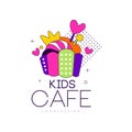 Kids cafe logo design, badge, label for childrens and baby food vector Illustration on a white background