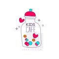 Kids cafe logo design, bright badge, label for childrens and baby food, restaurant, cafe vector Illustration on a white