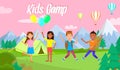 Kids Camp Horizontal Banner Happy Children Camping Royalty Free Stock Photo