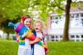 Kids with candy cone on first school day in Germany