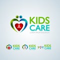 Kids care logo, circular concept protection child icon, mother and baby abstract logotype, world children protection day.