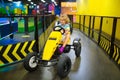 Kids on carting track. Go-kart fun for children