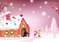 Kids Cartoon and fantasy story, Candy house, witch, Hansel and g Royalty Free Stock Photo