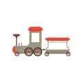 Kids cartoon gray toy train, railroad toy with locomotive vector Illustration on a white background