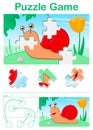 Kids cartoon puzzle game with colorful red snail
