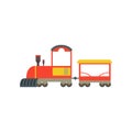 Kids cartoon red and yellow toy train, railroad toy with locomotive vector Illustration on a white background Royalty Free Stock Photo