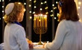 Kids celebrating Hanukkah. Festival of lights