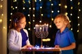 Kids celebrating Hanukkah. Festival of lights