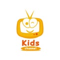 Kids Channel Logo Design. With tv, television, and cute face icon in yellow color. Simple and premium logo