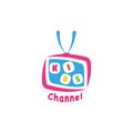 Kids Channel Logo Design. With tv, television icon. Simple, colorful, and premium logo