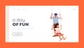 Kids Characters Have Fun on Flip-Flap Landing Page Template. Happy Children Playing together Swinging on Seesaw Royalty Free Stock Photo