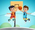 Kids characters playing basketball vector illustration.Young school boys wearing basketball uniform Royalty Free Stock Photo