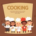 Kids characters prepare food. Cooking kids chefs banner vector template