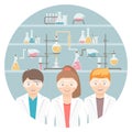 Kids in chemistry class flat education concept Royalty Free Stock Photo