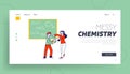 Kids Chemists Landing Page Template. Children Characters Study Chemistry in Classroom, Working and Experimenting