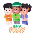 Kids children boys muslim Islam worship pray together lets pray colorful