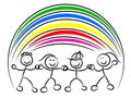 Kids or children hand in hand rainbow isolated